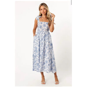 Women's‎ Petal + Pup L White Blue Floral Janie Midi Dress